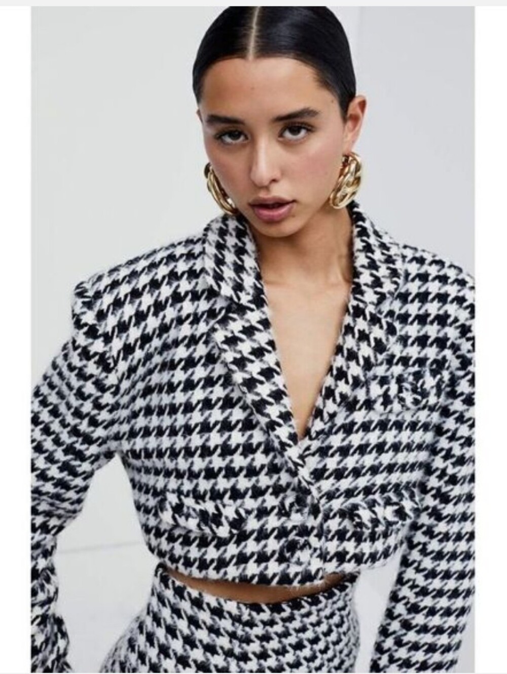 NWOT For Love And Lemons Black and White Houndstooth Cropped Blazer $148 MSRP